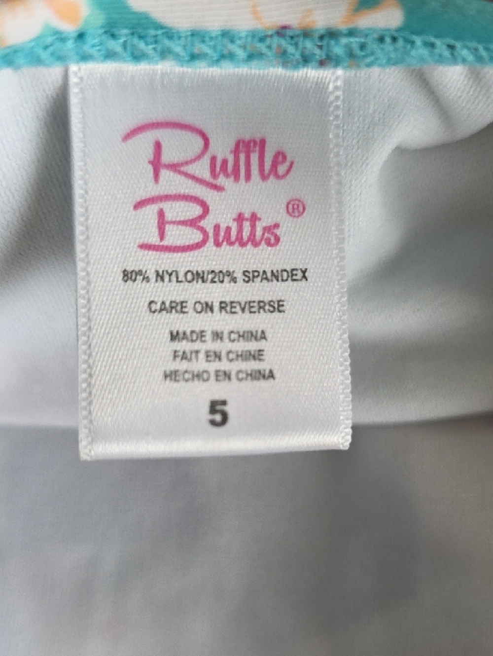 Ruffle Butts Teal Floral One-Piece Swimsuit with Pink Ruffles Little Girl Size 5 - Picture 2 of 8